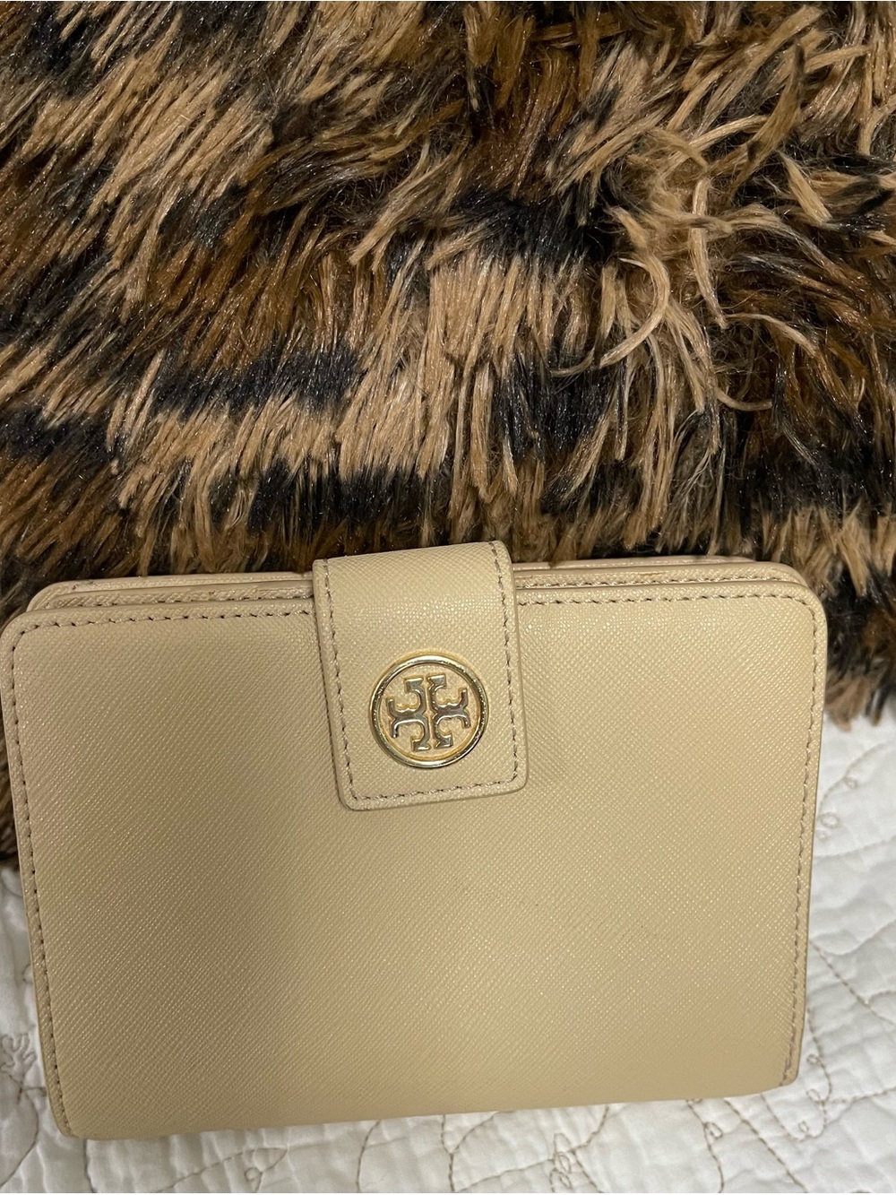 Tory Burch Tan Saffiano Leather Wallet with Gold Logo